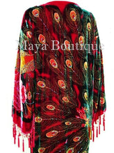 Red Beaded Peacock Duster Kimono Opera Coat Silk Velvet Maya Matazaro