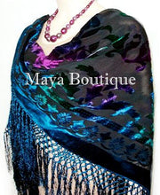 MAYA MATAZARO Burnout Velvet Piano Shawl Wrap Scarf Tye Dye Navy