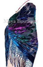 MAYA MATAZARO Burnout Velvet Piano Shawl Wrap Scarf Tye Dye Navy