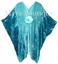 Teal Ombre Camellia Burnout Velvet Caftan Kimono Hand Dye Maya Matazaro