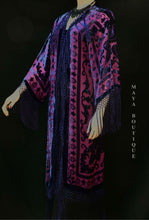 Fringe Jacket Kimono Burnout Velvet Silk Magenta & Purple Maya Matazaro