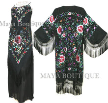 Embroidered Silk Fringe Jacket Flamenco Kimono BLACK & MULTI Maya Matazaro