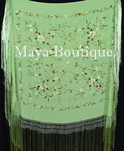 Silk Embroidered Flamenco Piano Shawl Wrap Mint Green Hand Dyed Maya Matazaro