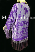 Maya Matazaro Lavender Silk Burnout Velvet Fringe Jacket Short Kimono Hand Dyed