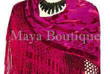 Piano Shawl Wrap Scarf Silk Burnout Velvet MAGENTA Fringed Square Maya Matazaro