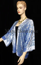 Light Blue Jacket Kimono Burnout Velvet Short No Fringe Hand Dyed Maya Matazaro