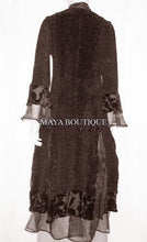 Dress Coat Crinkle Silk Velvet Organza Ruffle Chocolate Medium Maya Matazaro