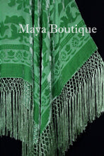 Green Silk Burnout Velvet Poncho Fringe Top Shawl Hand Dyed Maya Matazaro