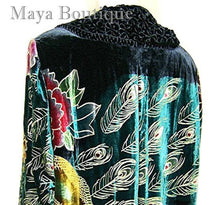 Opera Coat Duster Silk Velvet Black Multi Long L - XL Wearable Art Maya Matazaro