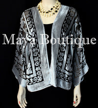 Maya Matazaro Silver Gray Jacket Kimono Burnout Velvet Short No Fringe