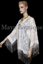 Maya Matazaro Ivory Fringes Jacket Kimono Short Coat Silk Burnout Velvet