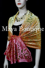 Maya Matazaro Hand Dyed Orange Gold Camellia Shawl Wrap Scarf Burnout Velvet