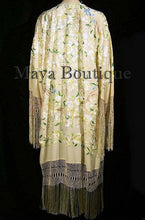 Embroidered Silk Opera Coat Kimono Fringe Jacket Birds & Flowers Pastels Greens