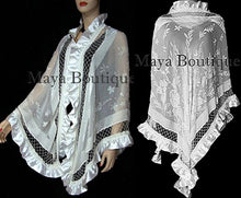 Ivory Shawl Scarf Wrap Silk Beaded Burnout Velvet Triangle Ruffles Maya Matazaro