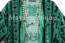 Emerald Green Kimono Long Fringe Jacket Burnout Velvet Maya Matazaro