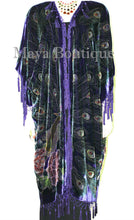 Maya Kimono Opera Coat Duster Beaded Silk Burnout Velvet Peacock Purple PLUS