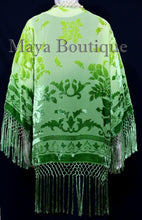 Maya Matazaro Greenery Ombre Burnout Velvet Kimono Jacket Hand Dye Wearable Art