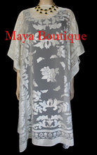 Burnout Velvet Caftan Dress Duster Kimono Ivory No Fringes Maya Matazaro USA
