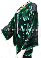 Emerald & Black Silk Burnout Velvet Jacket Short Kimono No Fringe Maya Matazaro