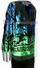 Maya Matazaro Art to Wear Burnout Velvet Kimono Jacket Hand Dyed Green Blue