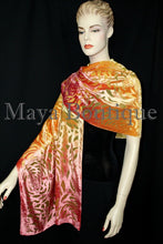 Maya Matazaro Hand Dyed Orange Gold Camellia Shawl Wrap Scarf Burnout Velvet