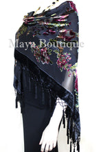 Piano Shawl Scarf Wrap Black Victorian Rose Silk Burnout Velvet Beaded Fringes