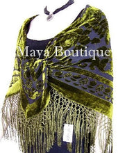 Piano Shawl Wrap Scarf Silk Burnout Velvet Olive Green Dark Gray Maya Matazaro