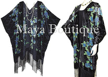 Tea Roses Caftan Kimono Burnout Velvet Black Blue Usa Made Maya Matazaro