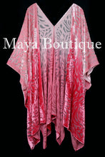 Maya Matazaro Coral Ombre Camellia Burnout Velvet Caftan Kimono Jacket Hand Dyed