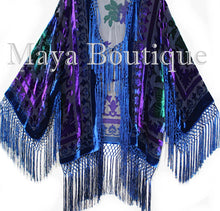 Tye Dye Teal Multi Short Fringe Jacket Kimono Silk Burnout Velvet Maya Matazaro
