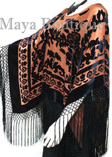 Tangerine Black Silk Burnout Velvet Poncho Kimono Top Shawl Maya Matazaro