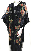 Tea Roses Caftan Kimono Burnout Velvet Black Orange Usa Made Maya Matazaro