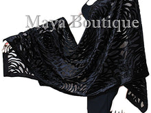 Black Camellia Shawl Wrap Scarf Burnout Velvet Maya Matazaro Elegant!