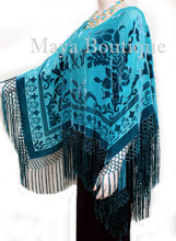 Teal Turquoise Silk Burnout Velvet Poncho Kimono Top Shawl Maya Matazaro