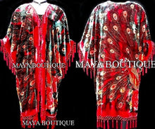 Silk Velvet Kimono Opera Coat Duster Beaded Red Multi Peacock Maya Matazaro
