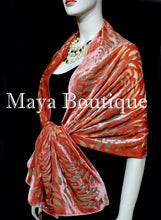 Maya Matazaro Tangerine Camellia Shawl Wrap Scarf Burnout Velvet Elegant!