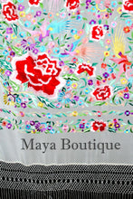 Flamenco Embroidered Silk Piano Shawl Wrap White Flower & Birds Multicolors 90"
