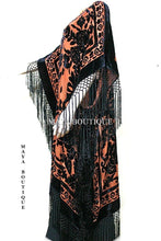 Caftan Duster Fringe Jacket Kimono Tangerine & Black Silk Burnout Velvet Maya