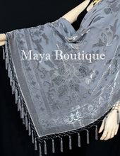 Gray Piano Shawl Scarf Wrap All Beaded Silk Burnout Velvet Maya Matazaro