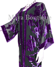 Purple Long Kimono Jacket Silk Burnout Velvet No Fringe Maya Matazaro