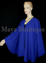 Cashmere Wool Cape Ruana Wrap Coat Blue Iris Maya Matazaro Made in USA