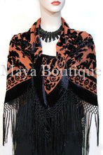 Silk Piano Shawl Wrap Scarf Burnout Velvet Tangerine & Black Maya Matazaro
