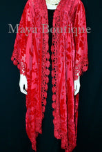Red Lace & Burnout Velvet Kimono Caftan Jacket Duster Maya Matazaro Plus