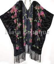Tea Roses Caftan Kimono Burnout Velvet Black Red & Pink Usa Made Maya Matazaro