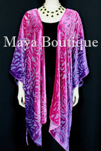 Pink Purple Camellia Burnout Velvet Caftan Kimono Duster Hand Dyed Maya Matazaro