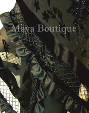 Black Shawl Scarf Wrap Silk Beaded Burnout Velvet Triangle Ruffles Maya Matazaro