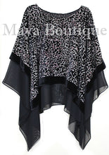 Maya Matazaro Layered Poncho Top Animal Print Burnout Velvet & Chiffon USA Made