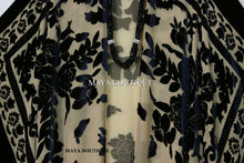 Caftan Duster Fringe Jacket Kimono Black & Beige Silk Burnout Velvet Maya