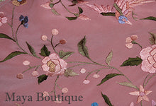 Salmon Rose Flamenco Embroidered Silk Piano Shawl Wrap Flower & Birds 84" Maya