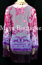 Wearable Art Hand Dyed Velvet Kimono Fringe Jacket Grape Wine Maya Matazaro